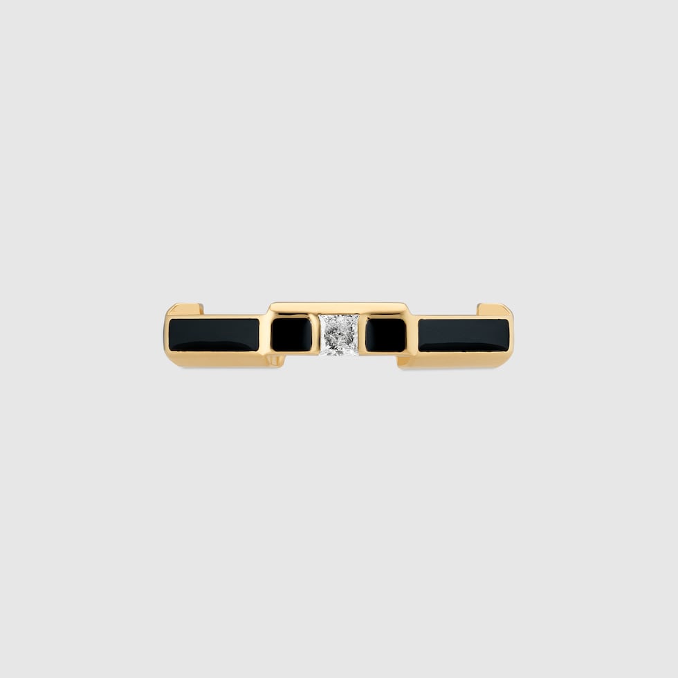 18K Double Gucci Link To Love Enamel And Diamond Ring