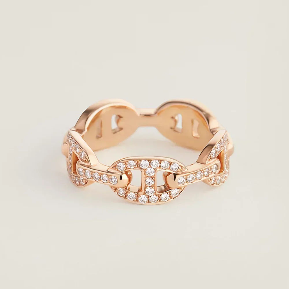 18K Chaine D'Ancre Enchainee Diamond Hermes Ring