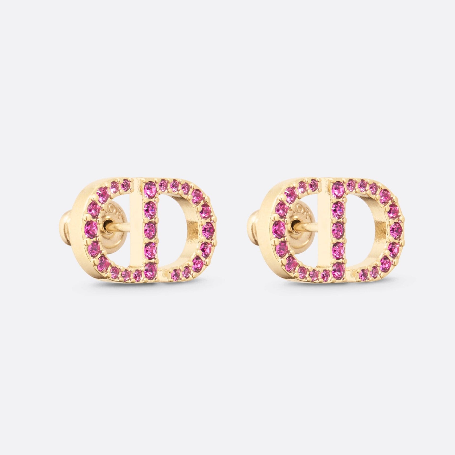 18K Petit Dior Stud Fuchsia Crystals Earrings