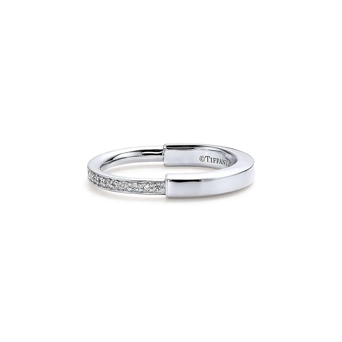18K Tiffany Lock Diamonds White Gold Ring