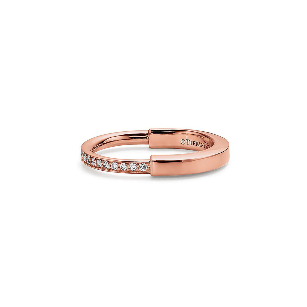 18K Tiffany Lock Diamonds Rose Gold Ring