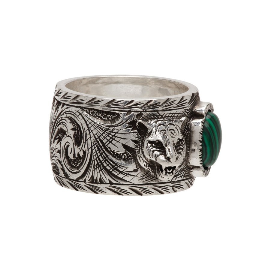 Double Gucci Feline Garden Green Ring