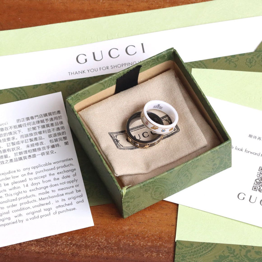 18K Double Gucci Icon With Gemstones White Zirconia Ring