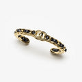 18K  Chanel Black Leather Cuff Bracelet