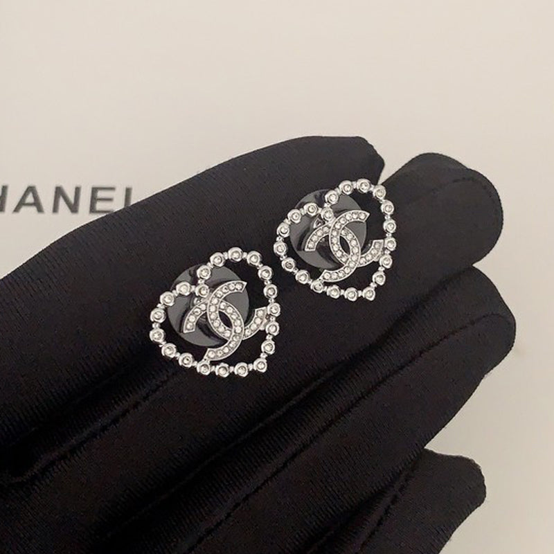 18K  Chanel Black Heart Diamond Earrings