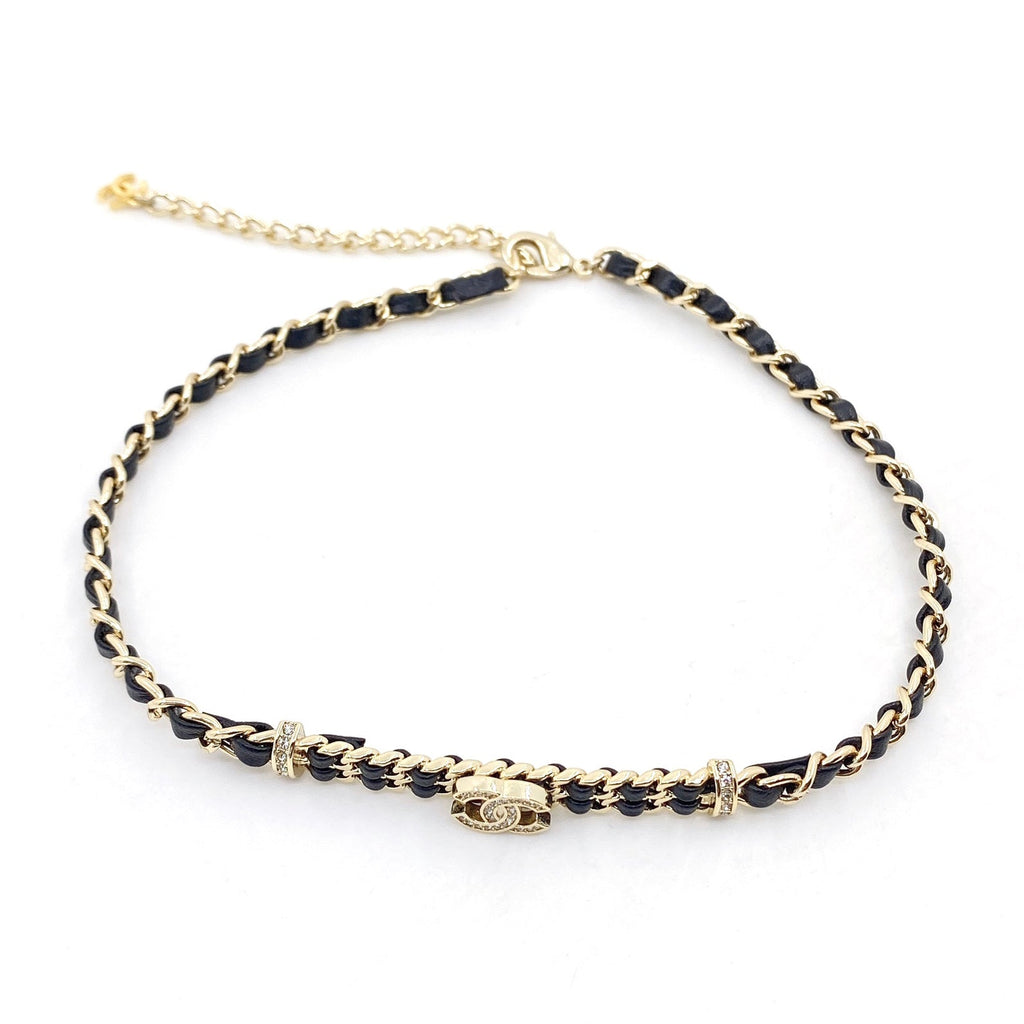 18K  Chanel Leather Choker Necklace