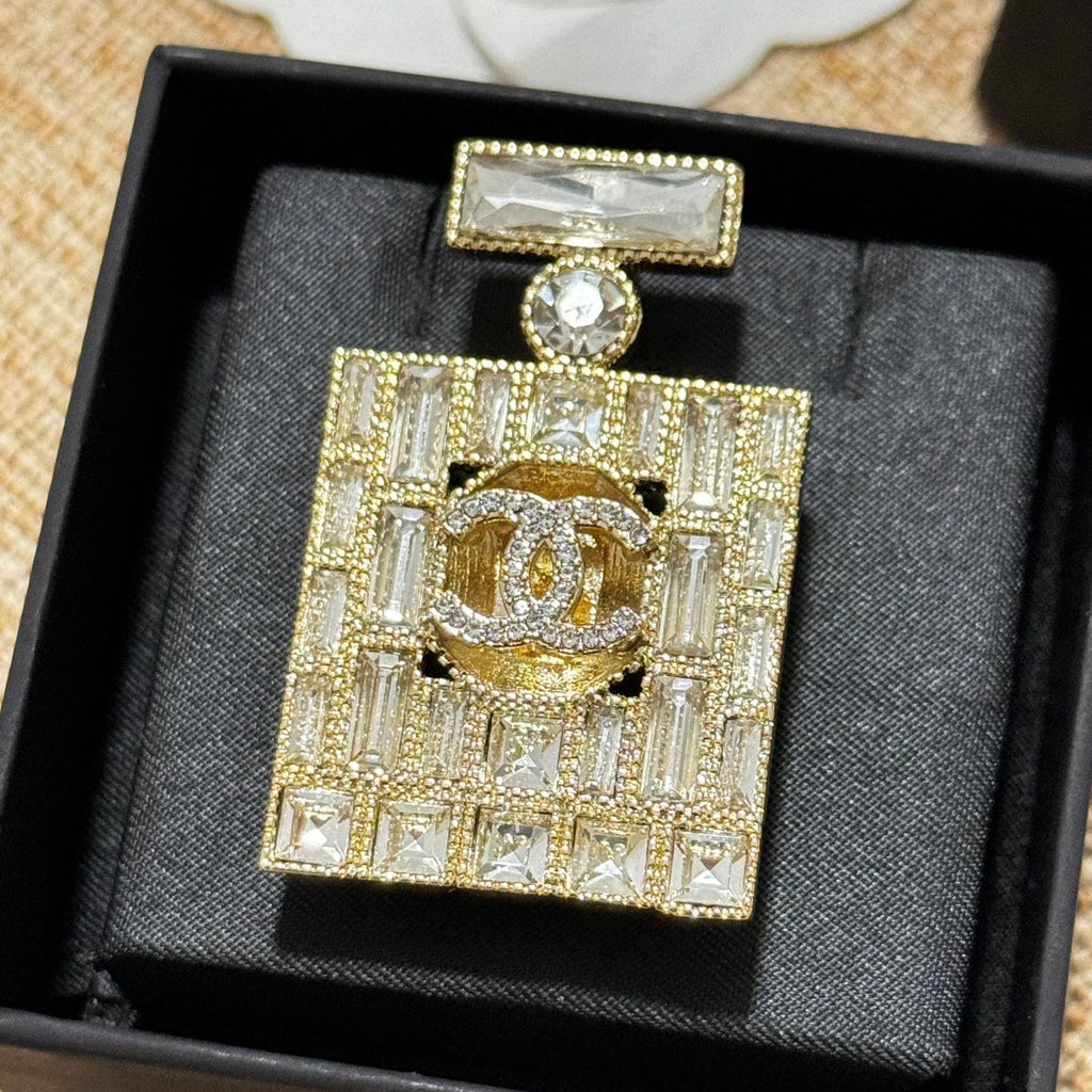 18K  Chanel Perfume Bottle Crystals Brooch