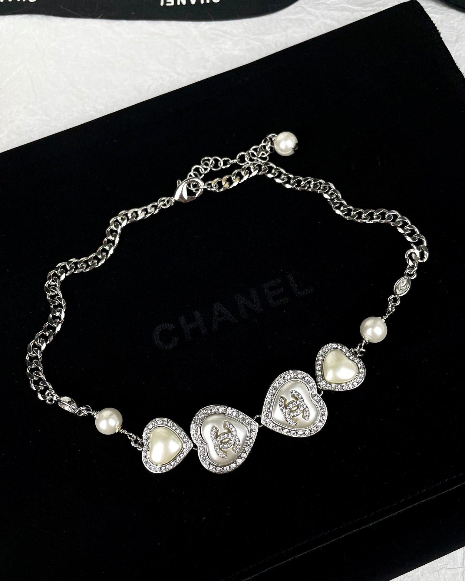 18K  Chanel Heart Crystals Necklace