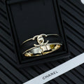 18K  Chanel Black Leather Cuff Bracelet