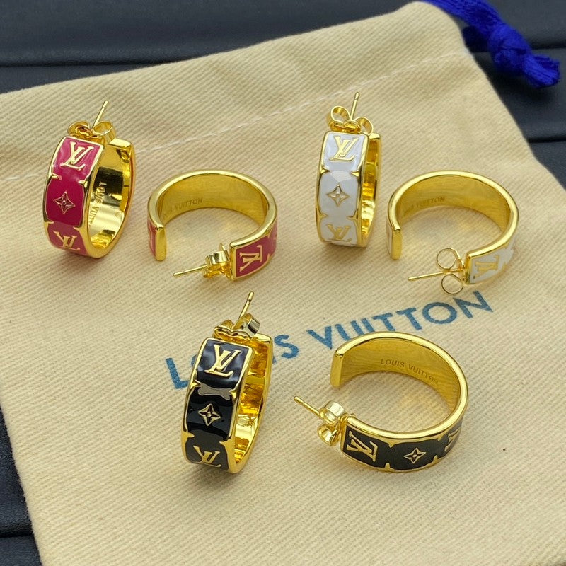 18K Louis Vuitton Nanogram Enamel Earrings