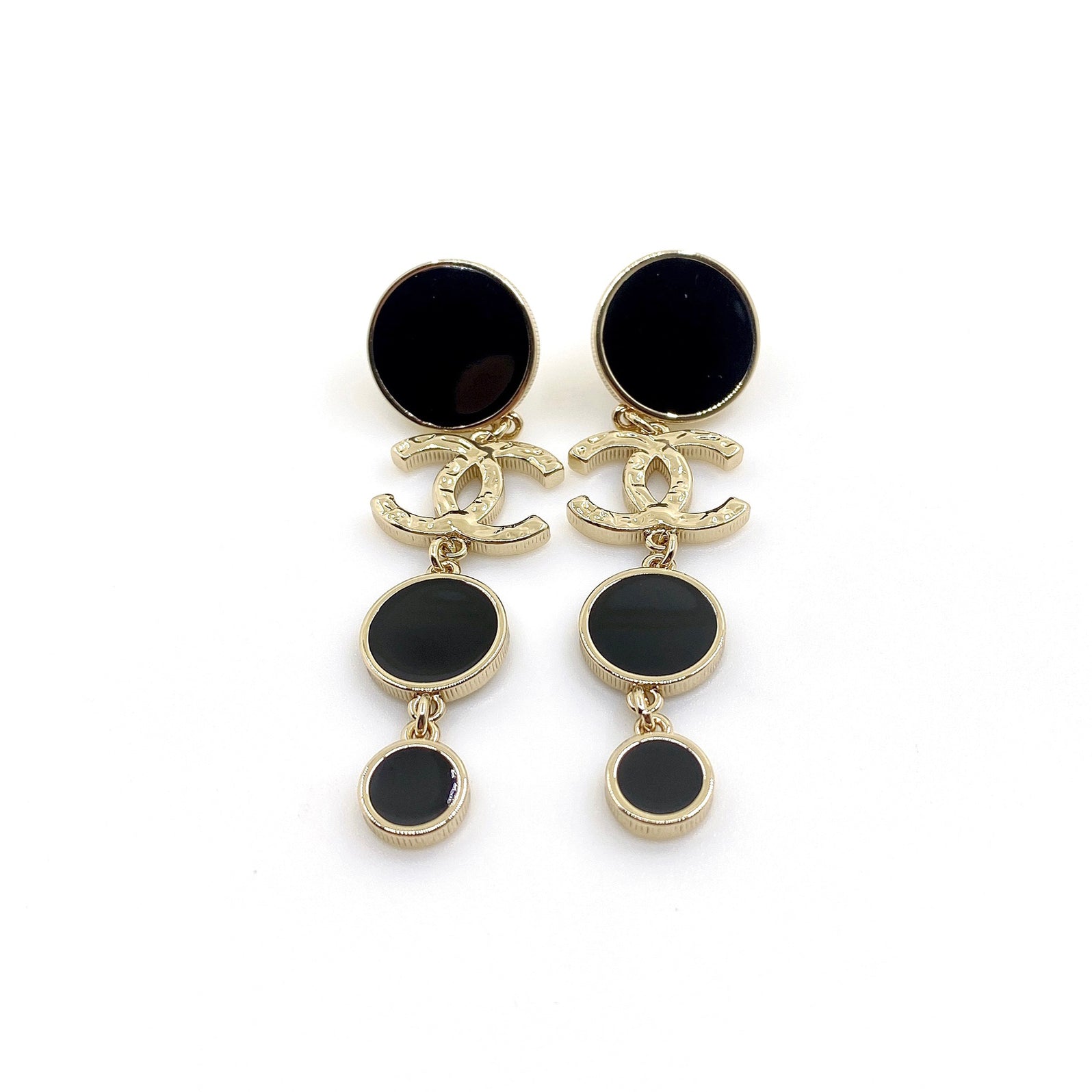 18K  Chanel Black Crystals Earrings