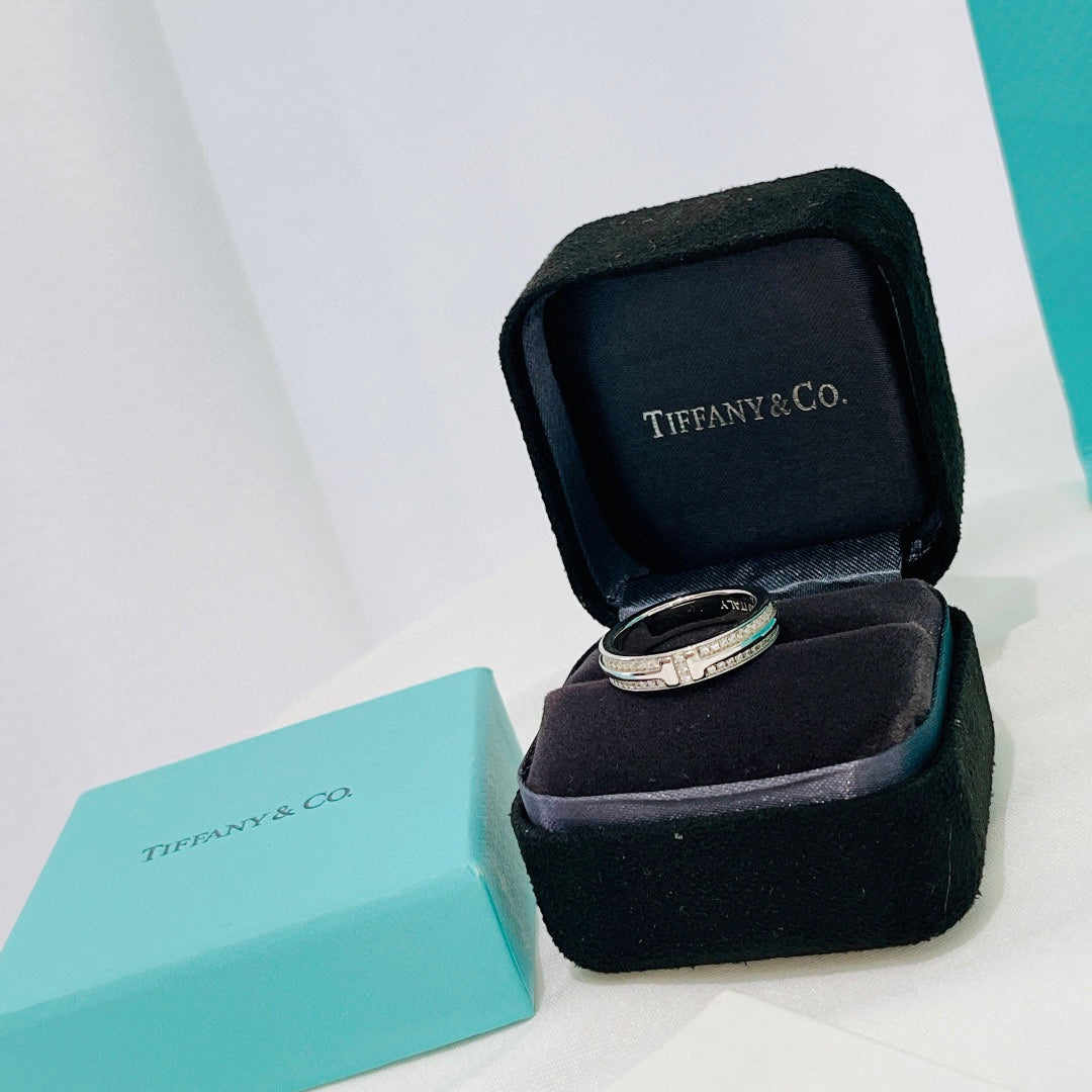 18K Tiffany Narrow Pave Diamond Ring