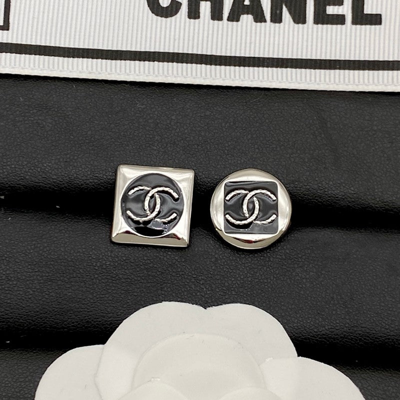 18K  Chanel Black & White Square Gold Earrings