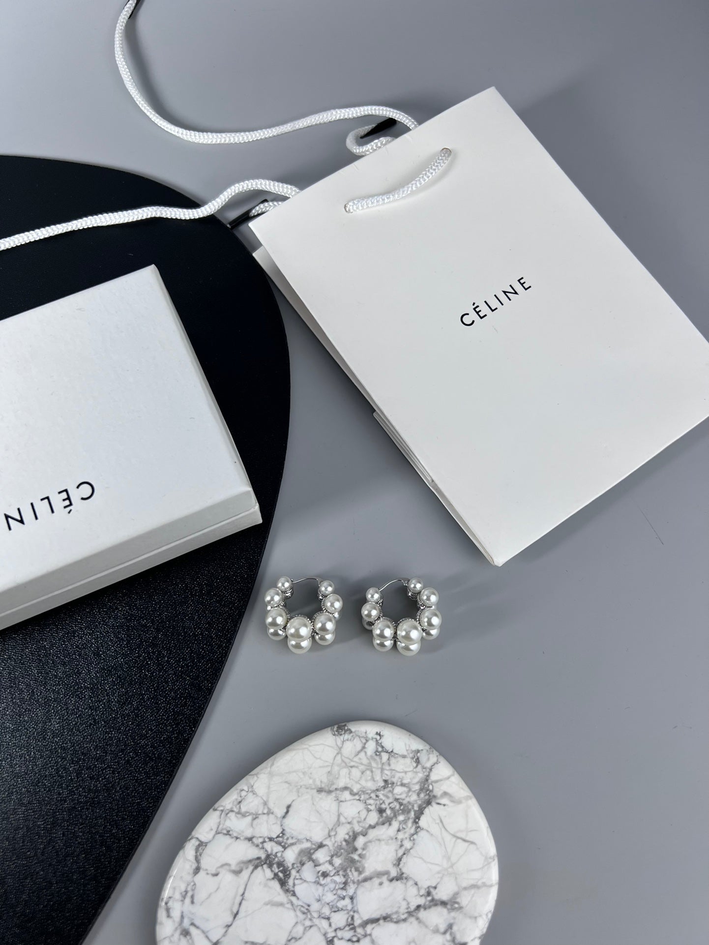 18K Celine Two-Rows Pearl Earrings