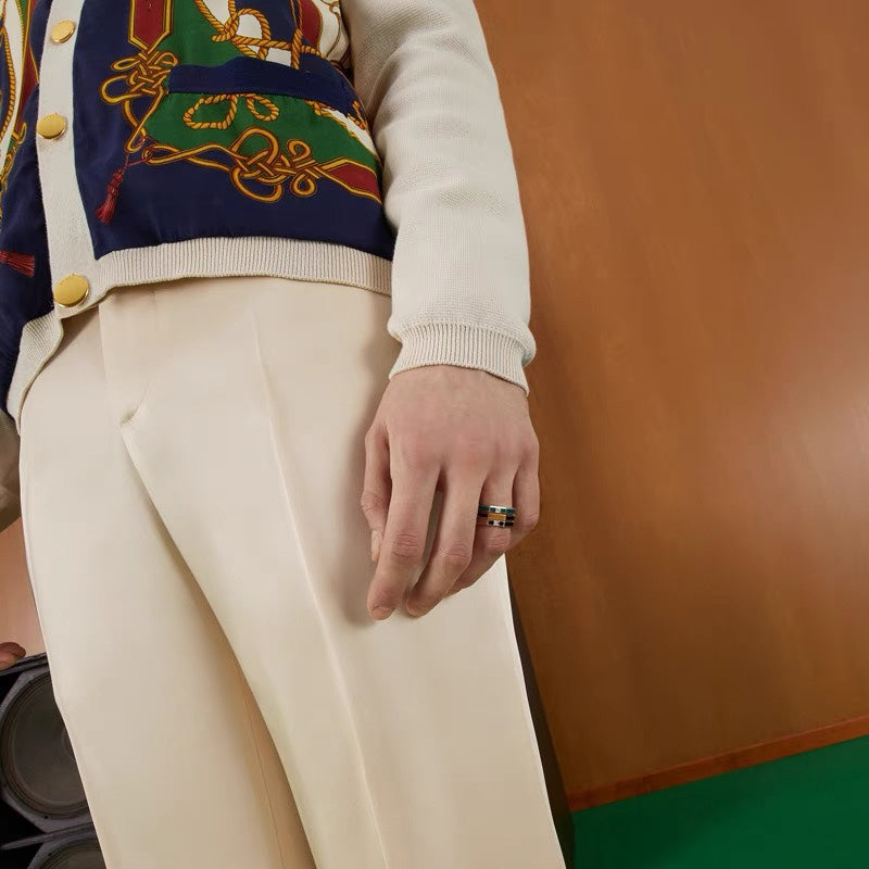 18K Double Gucci Link To Love Enamel And Diamond Ring