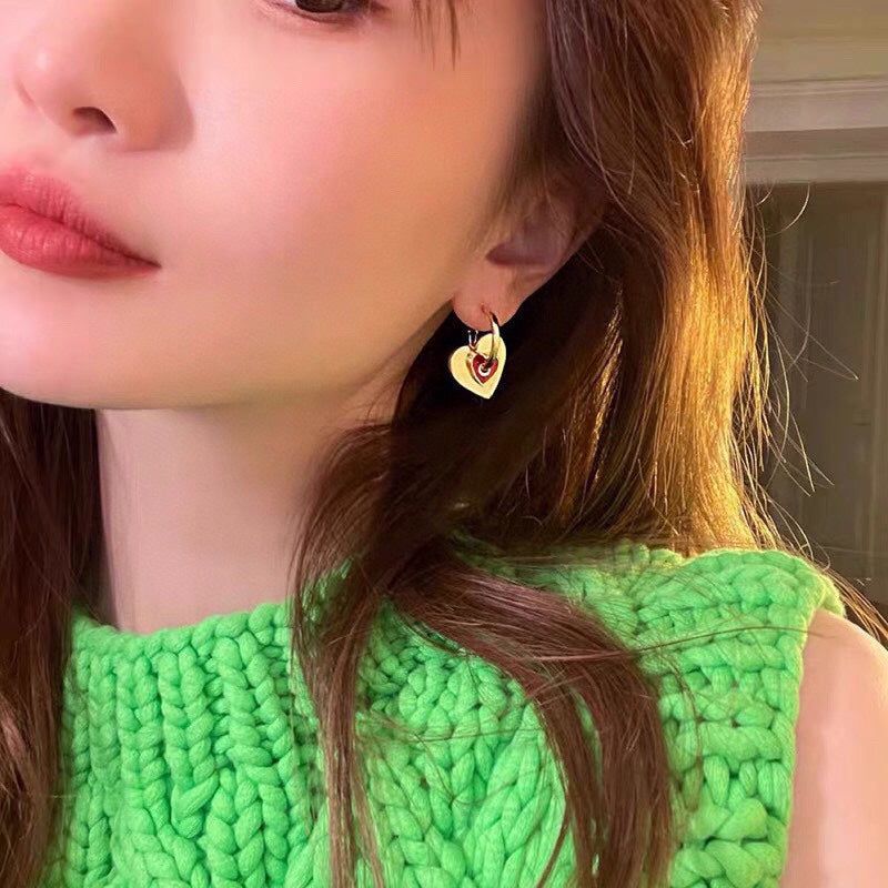 18K Celine Red Heart Earrings