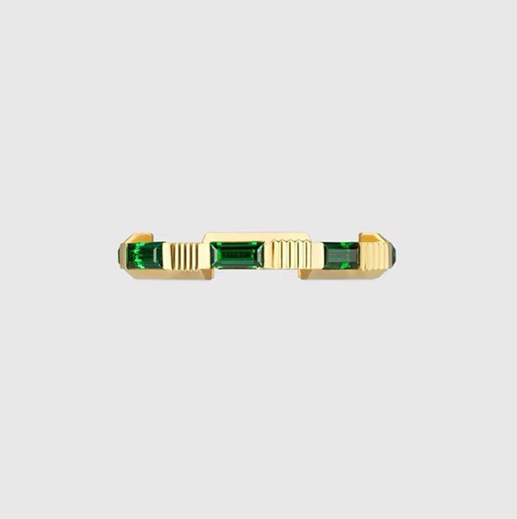 18K Double Gucci Link To Love Tormaline Green And Diamond Ring