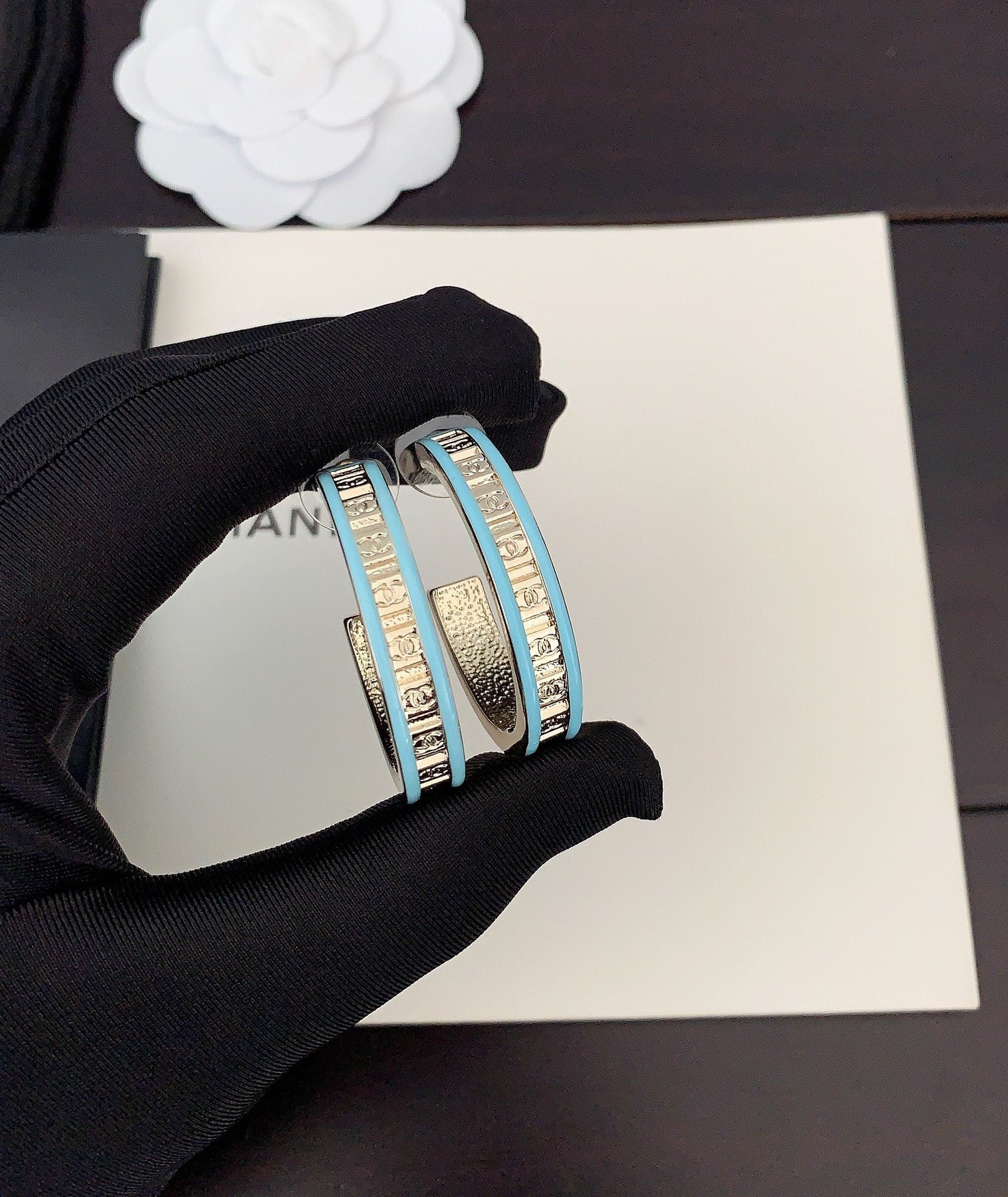 18K  Chanel Blue Resin Earrings