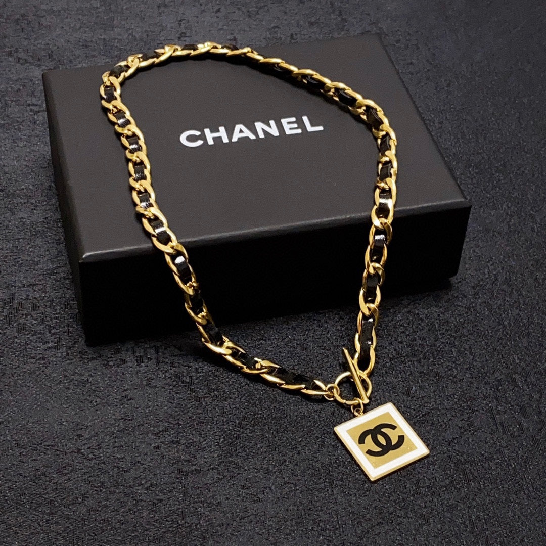 18K  Chanel Leather Choker Necklace
