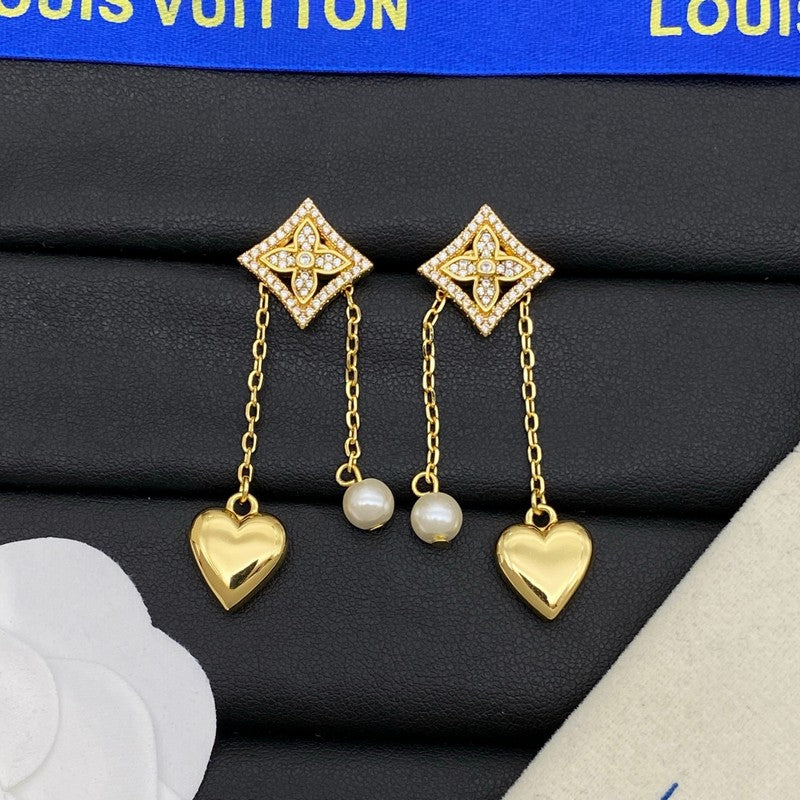 18K Louis Vuitton Pearl Diamond Drop Earrings