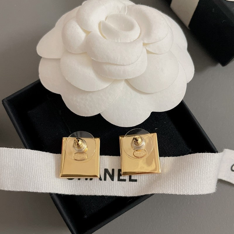 18K  Chanel Black Gold Square Earrings