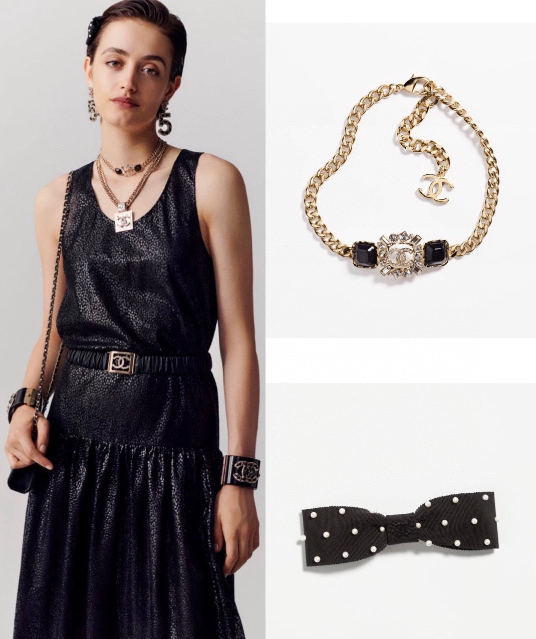 18K  Chanel Black Crystals Chain Necklace