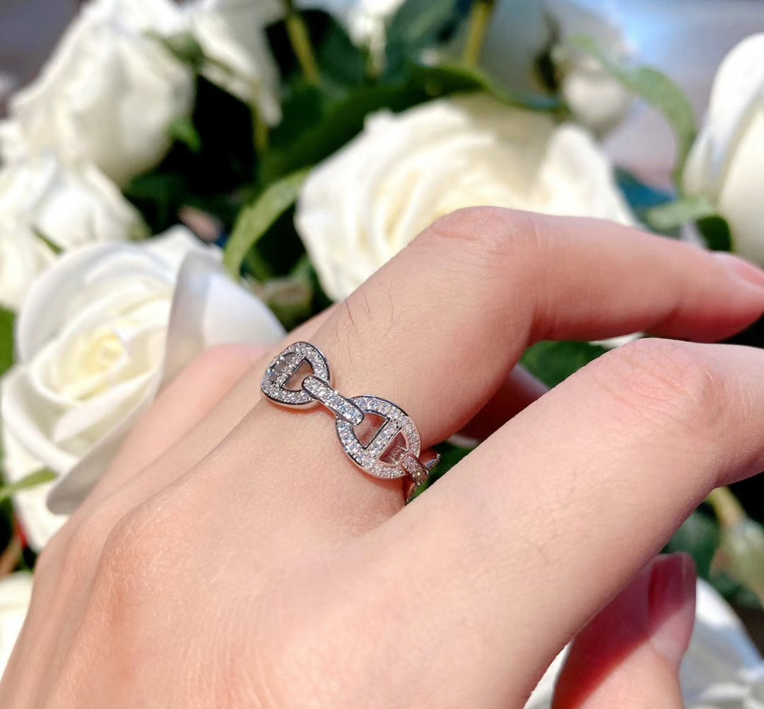 18K Chaine d'Ancre Enchainee Diamond Hermes Ring