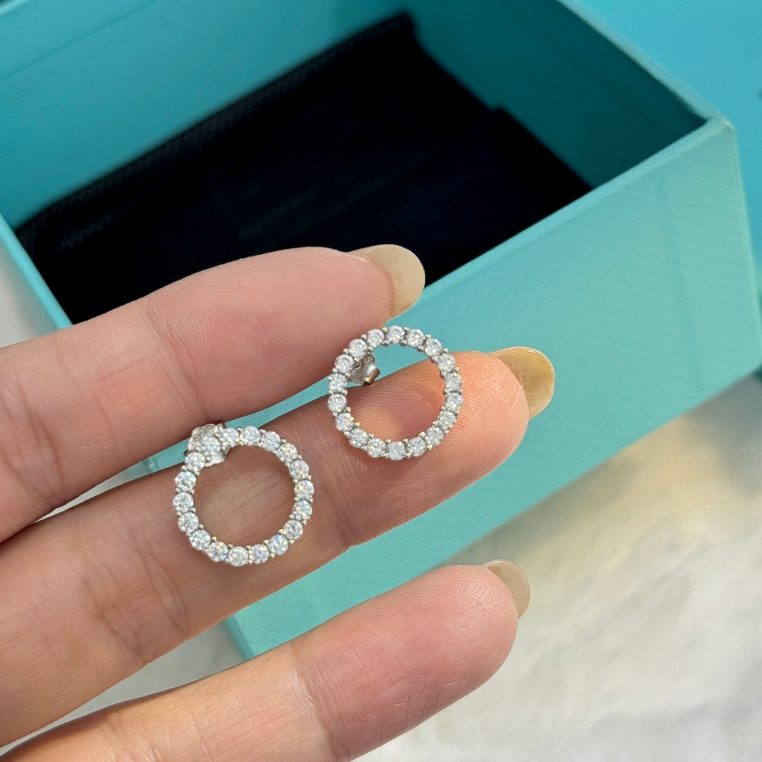 18K Tiffany Circle Diamonds Earrings