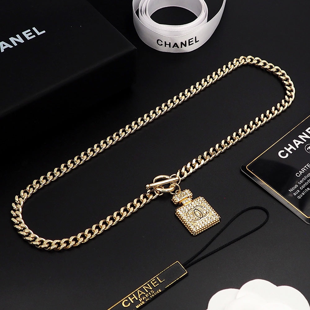 18K  Chanel Diamond Perfume Bottle Pendant Necklace
