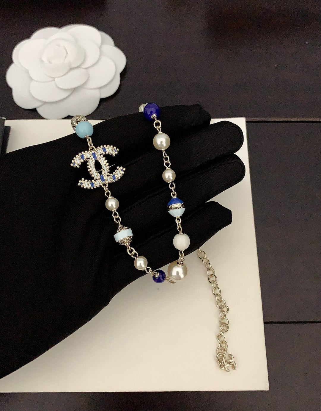 18K  Chanel Blue & White Pearls Necklace