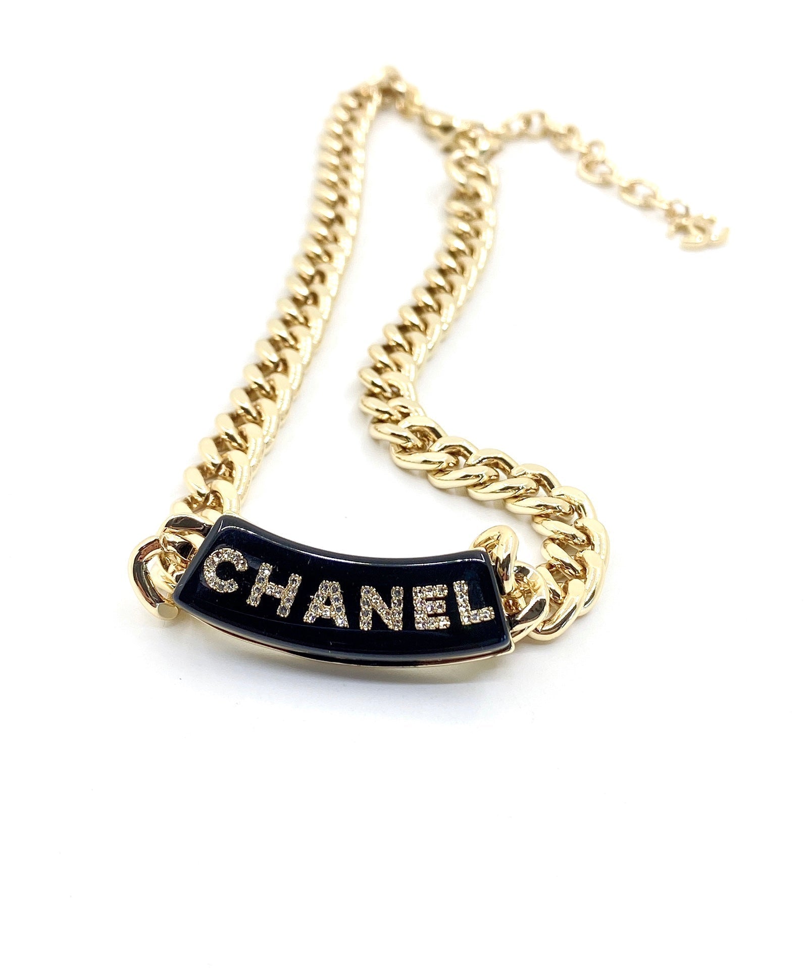 18K  Chanel Black Logo Chain Necklace