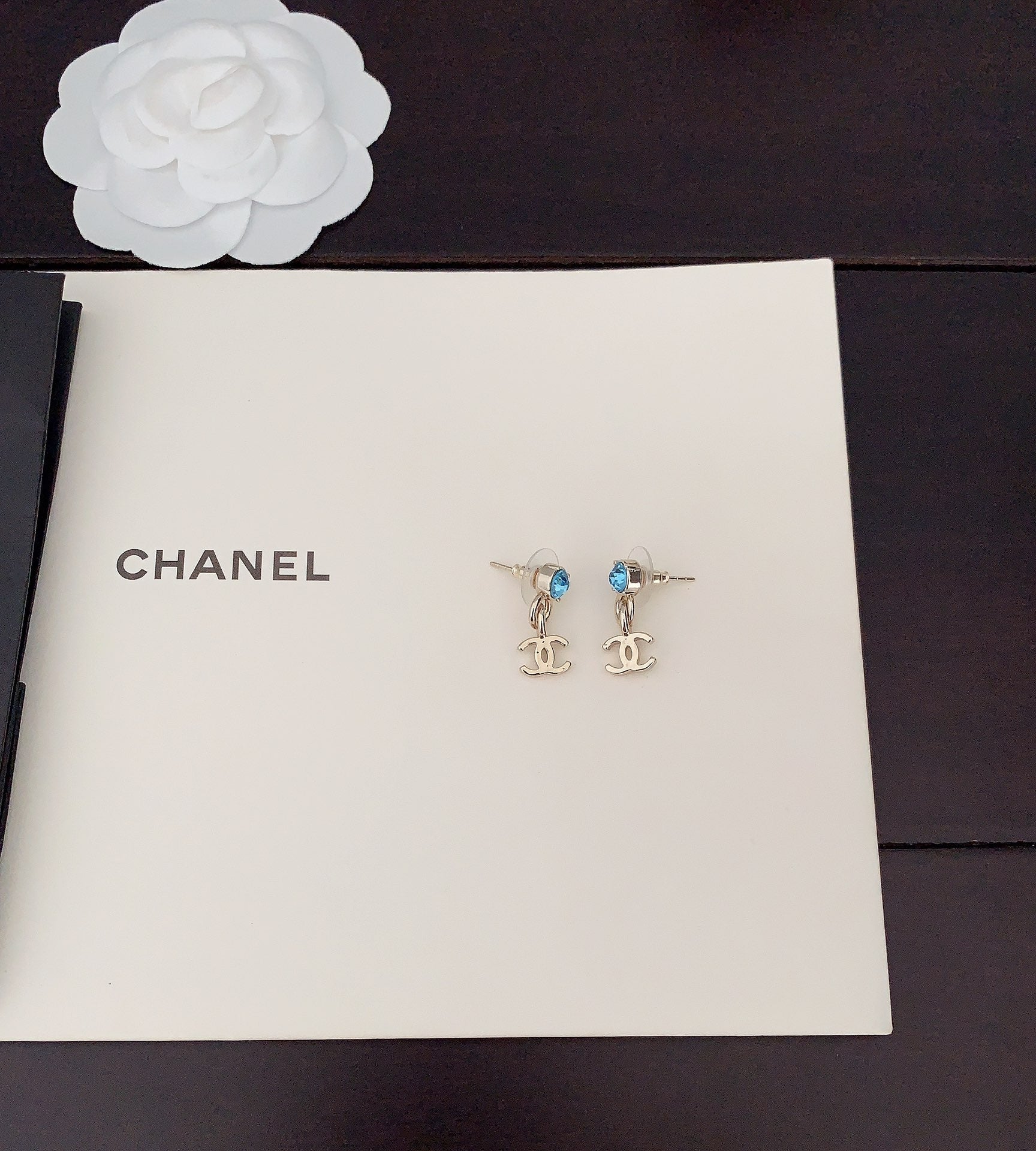 18K  Chanel Blue Crystal Earrings