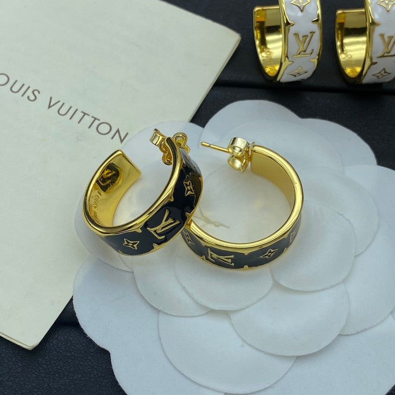 18K Louis Vuitton Nanogram Enamel Earrings