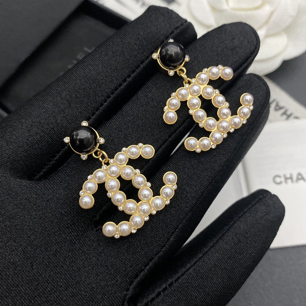 18K Pearl  Chanel Pendant Earrings