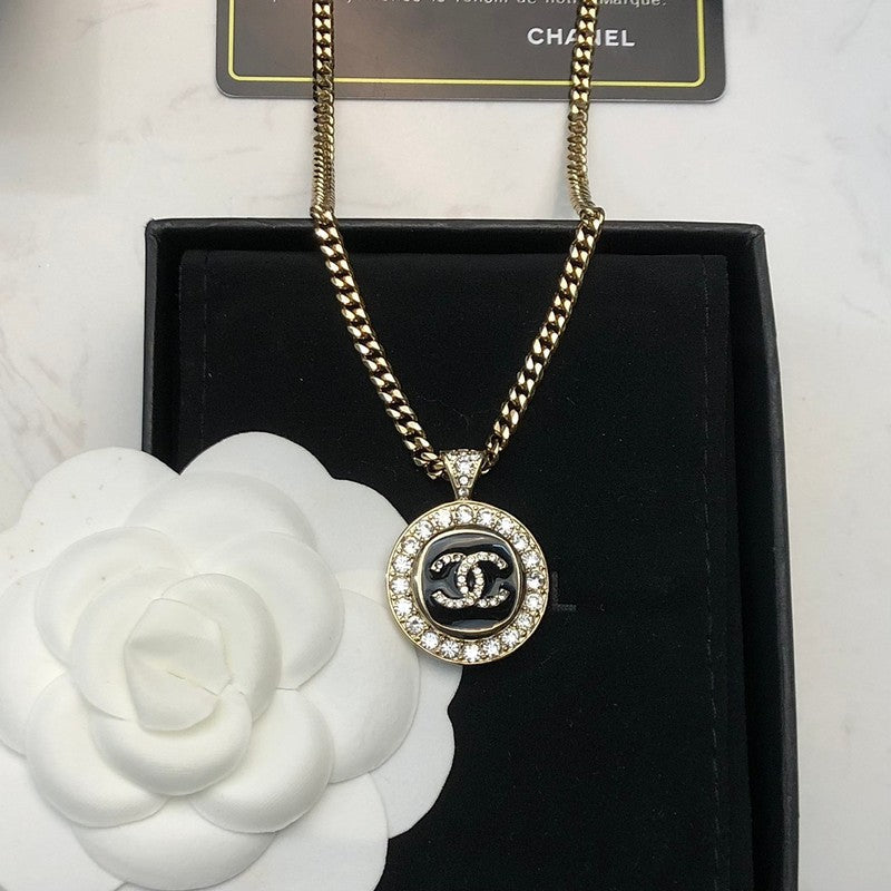 18K  Chanel Black & White Diamond Gold Necklace