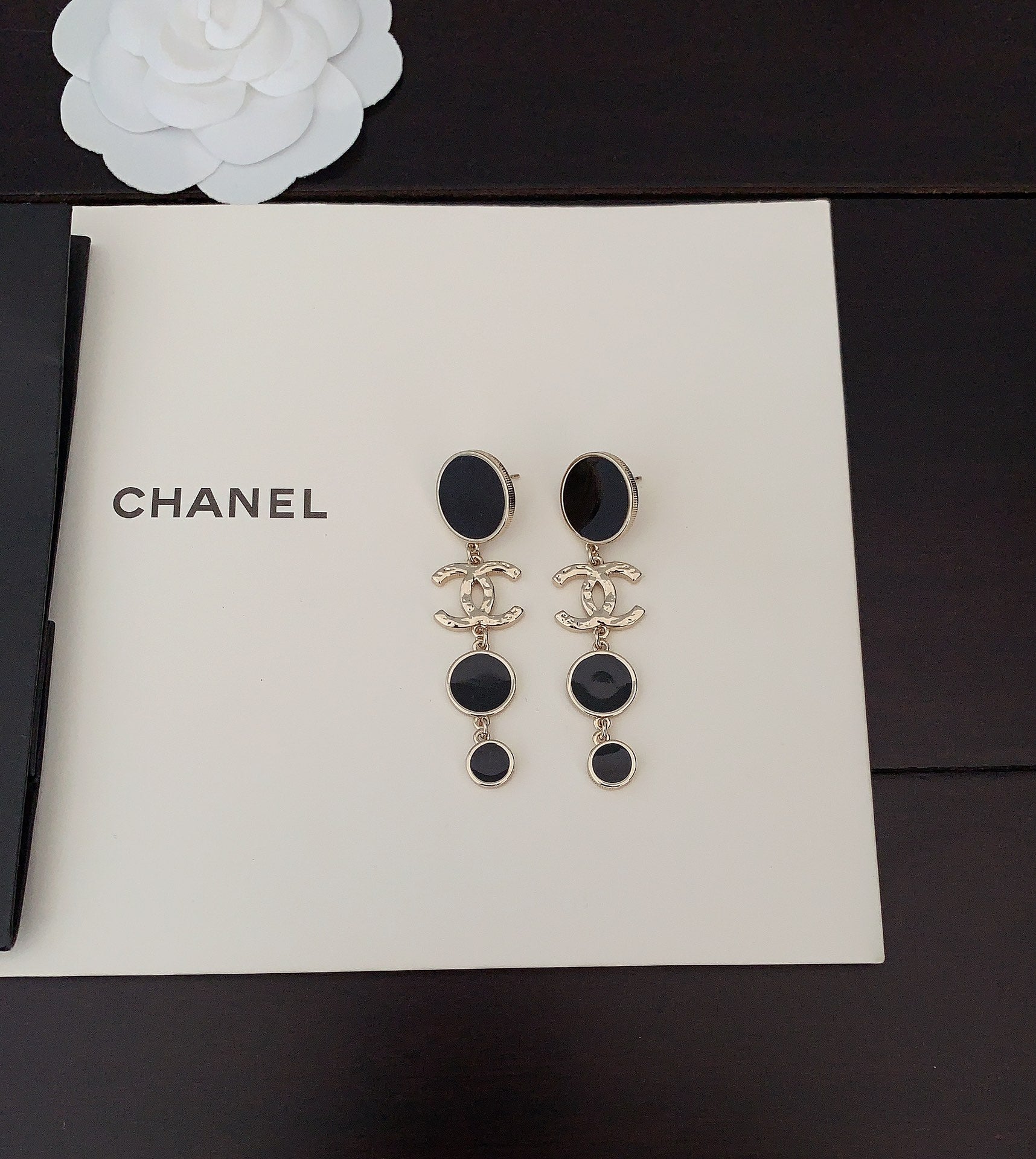 18K  Chanel Black Crystals Earrings