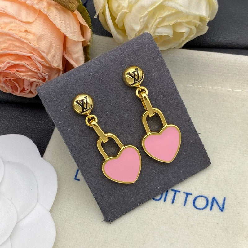 18K Louis Vuitton Pink Heart Gold Earrings