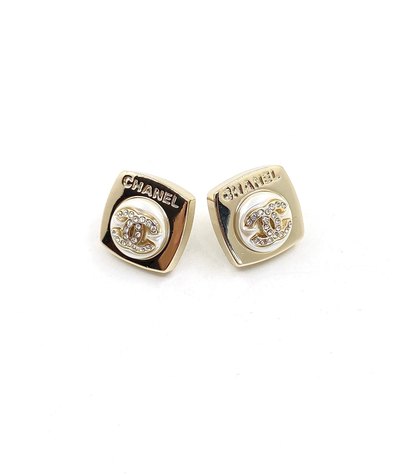 18K  Chanel Diamond Square Earrings