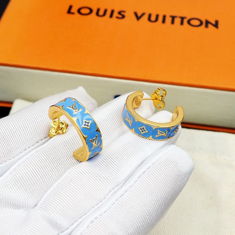 18K Louis Vuitton Nanogram Enamel Earrings