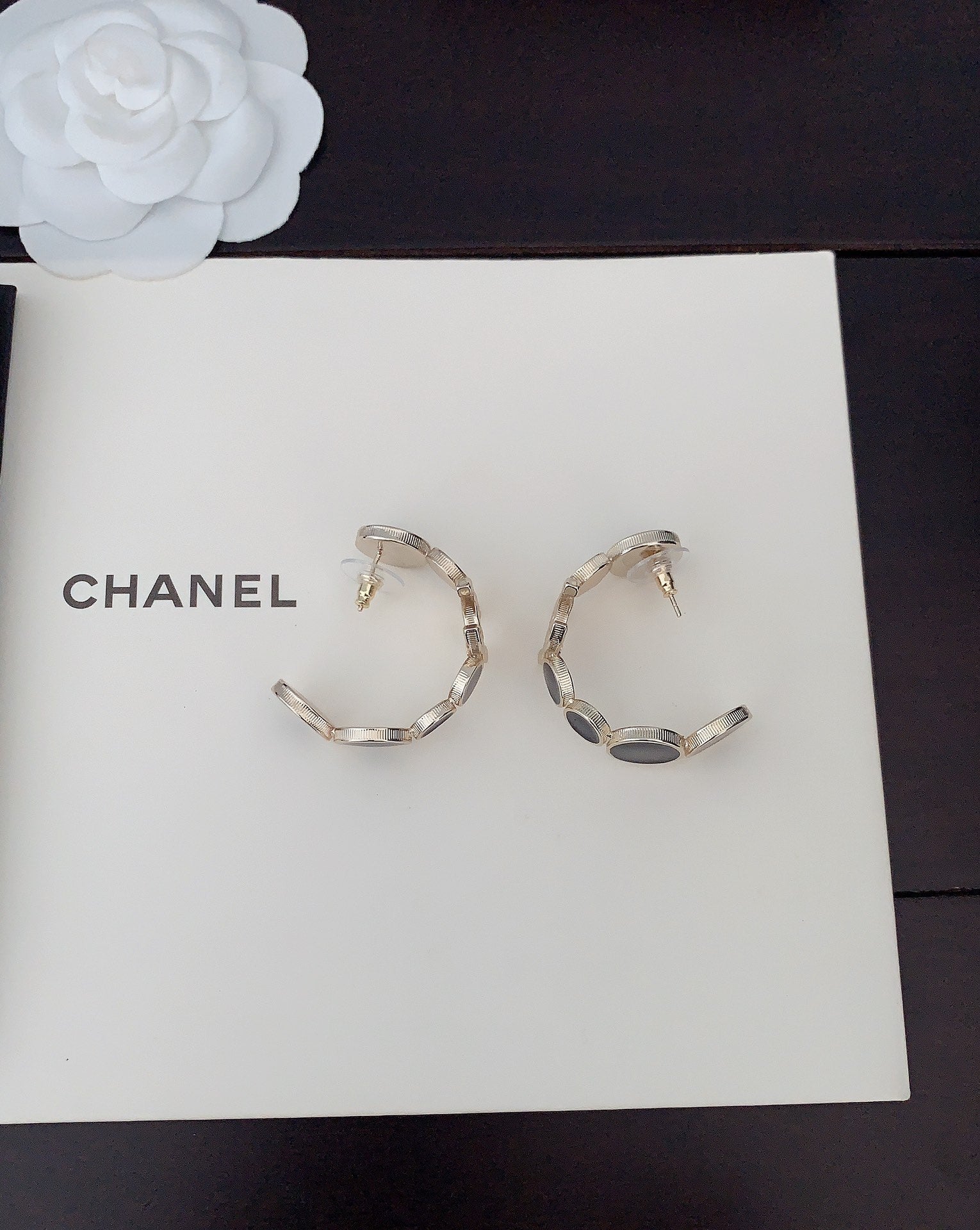 18K  Chanel Black Crystals Earrings