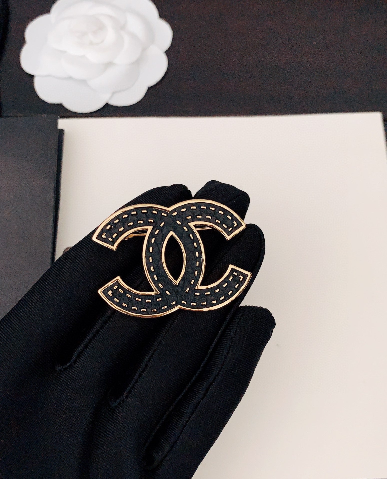 18K  Chanel Black Brooch