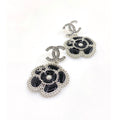 18K  Chanel Black Pearl Camellia Earrings