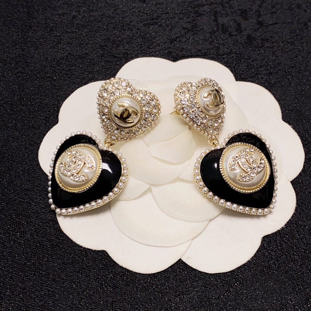 18K  Chanel Black Heart Earrings