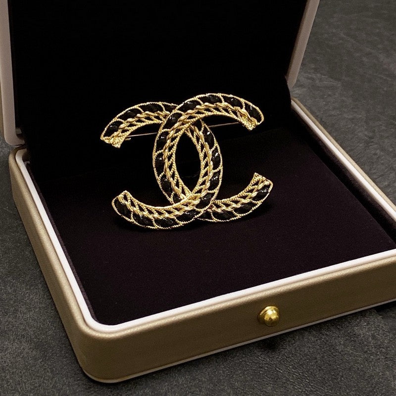 18K  Chanel Leather Gold Brooch