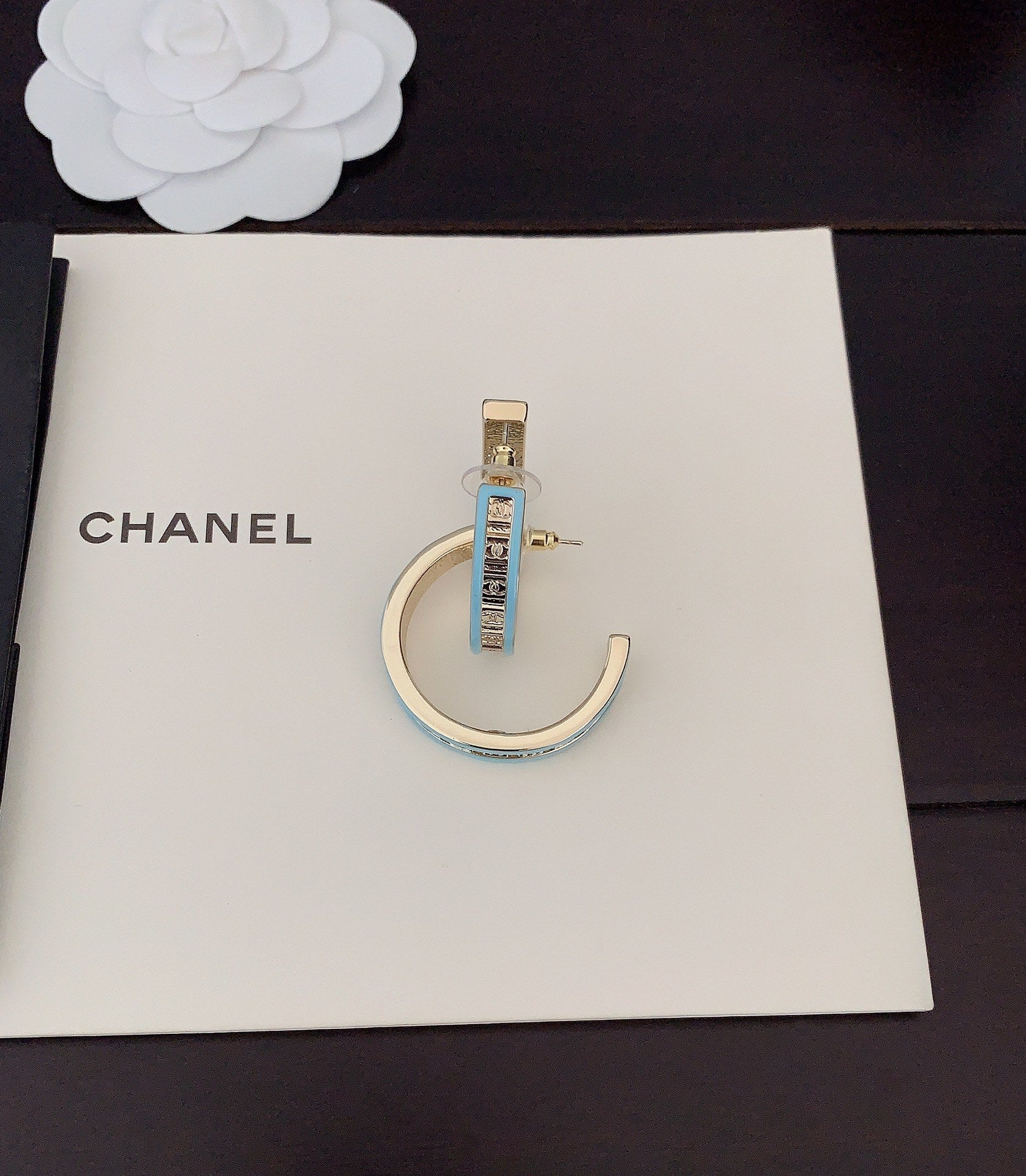 18K  Chanel Blue Resin Earrings