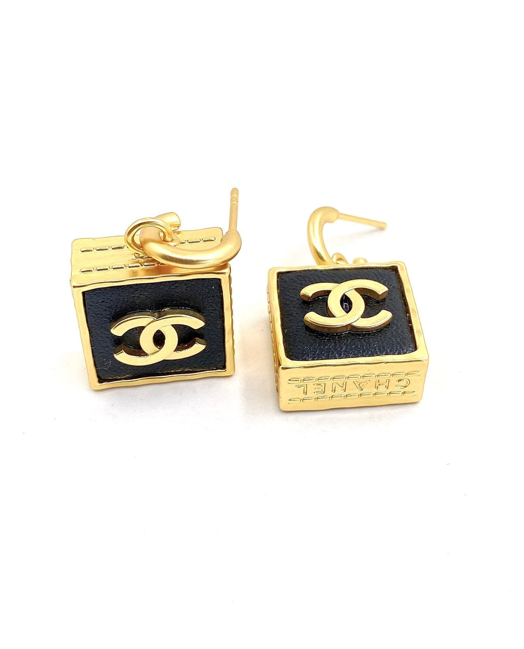 18K  Chanel Black Bag Pendant Earrings