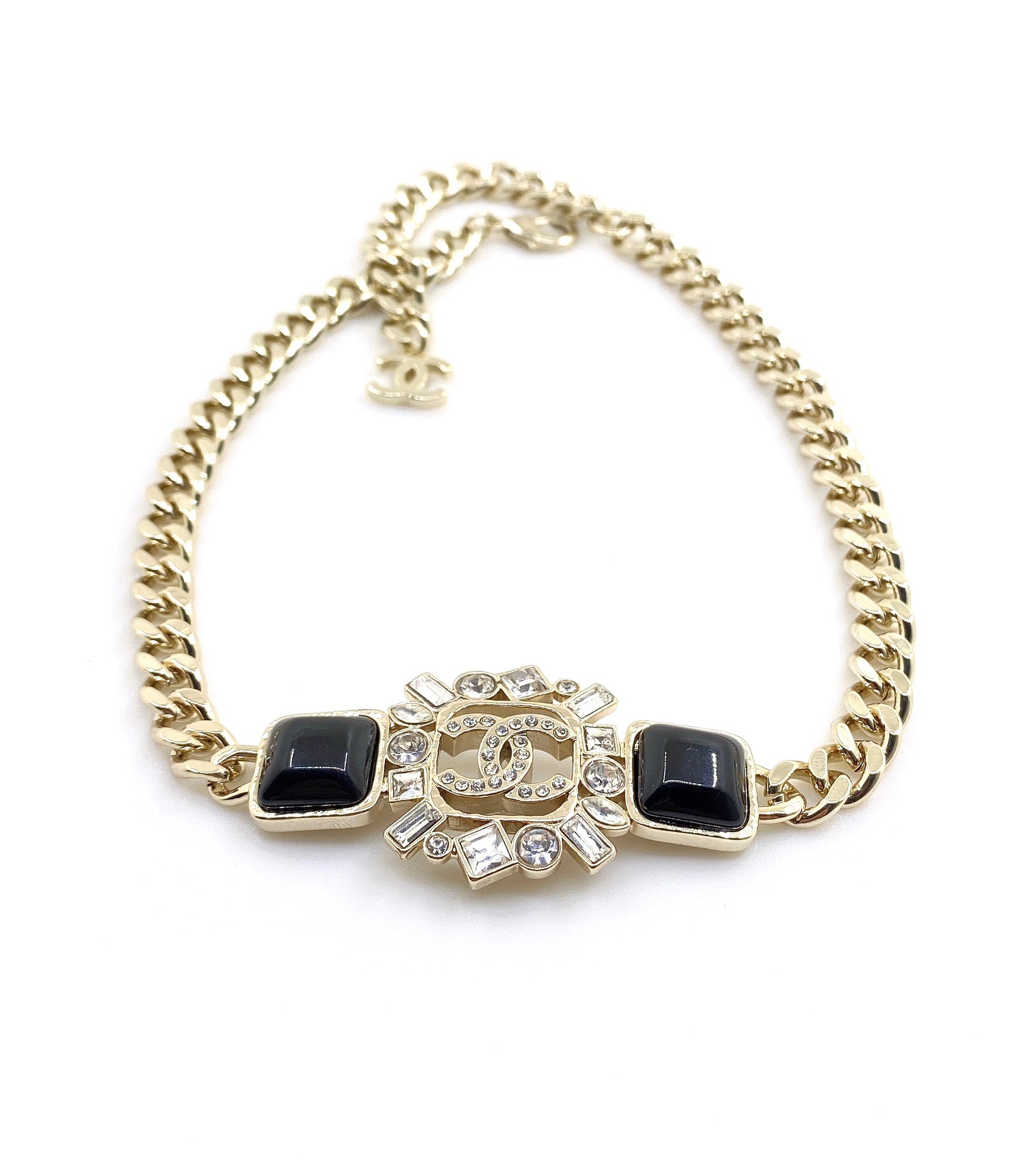 18K  Chanel Black Crystals Chain Necklace