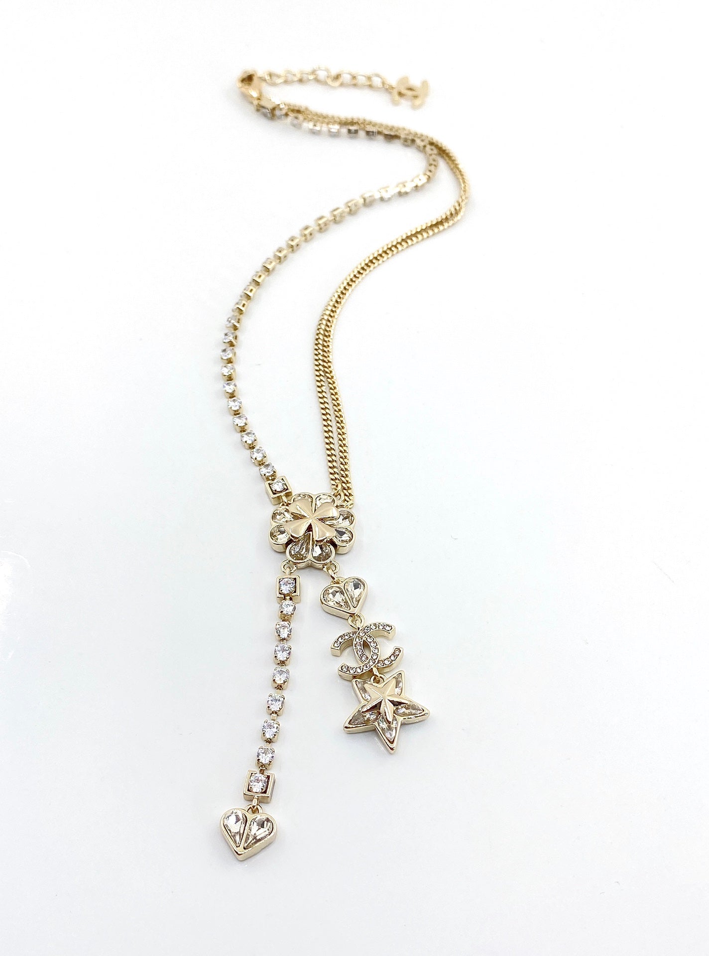 18K  Chanel Heart Crystals Chain Necklace