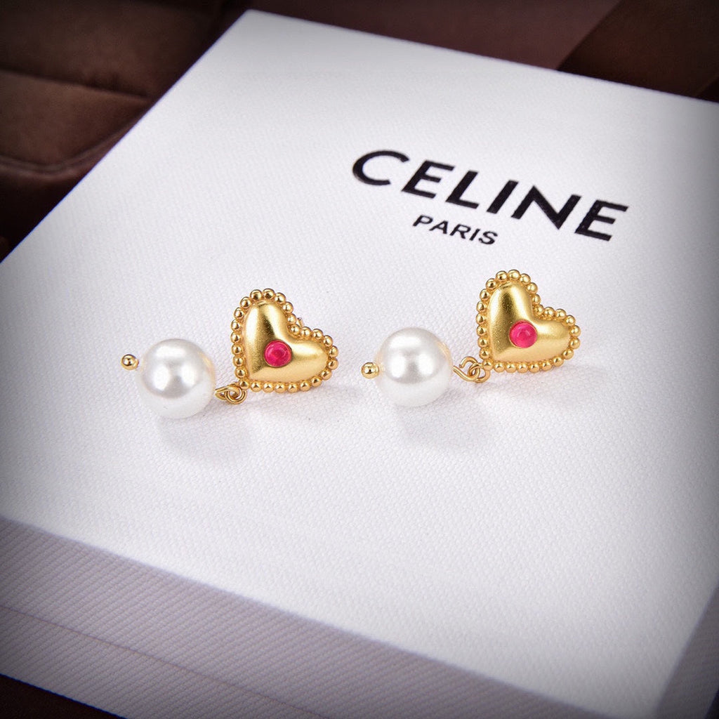 18K Celine Heart Pearls Earrings