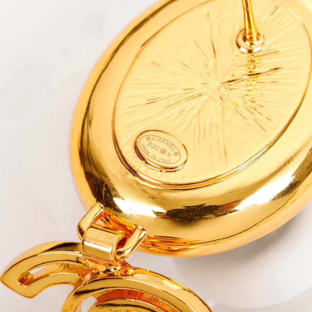 18K  Chanel Black Crystal Pendant Earrings